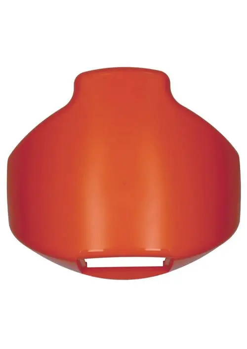 Orangefarbene Abdeckhaube, passend für bestimmte Judo-Produkte. Die Abdeckung hat eine halbrunde Form und einen Ausschnitt an der Unterseite.
